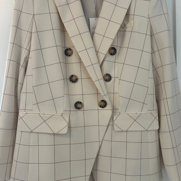 NWT: Veronica Beard Charleston Plaid Double-Breasted Jacket in Ecru Deep Ochre - Picture 5 of 13